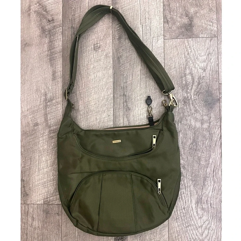 Travelon Anti-Theft Classic Hobo Bag Olive Green RFID Blocking Crossbody Purse